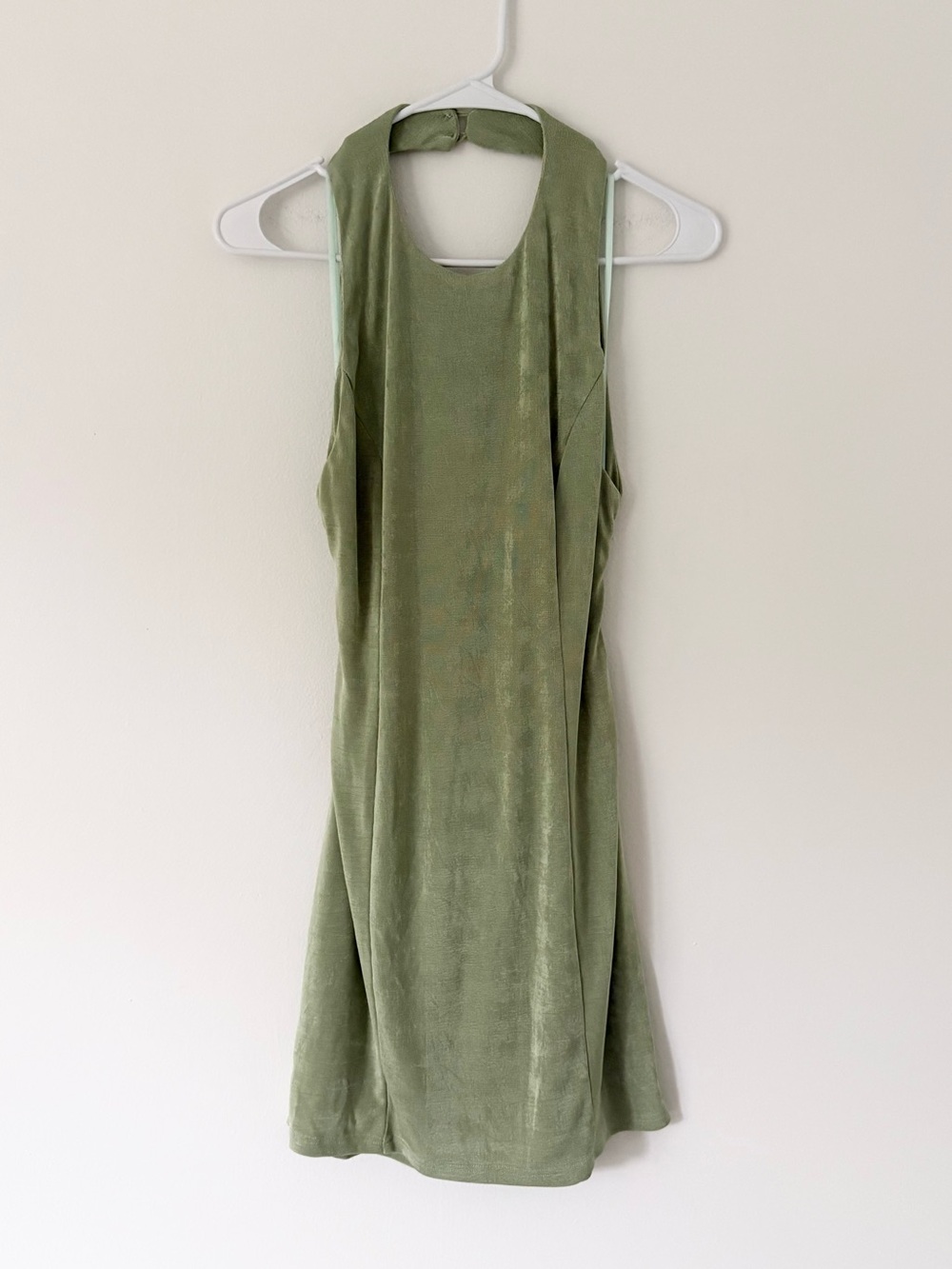 Mable Sage Green Shimmery Open Drape Back Halter Bodycon Mini Dress Size Large